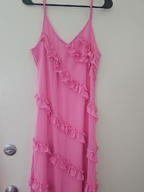 Pink Ruffle Slip Dress - Women's Summer Dress
